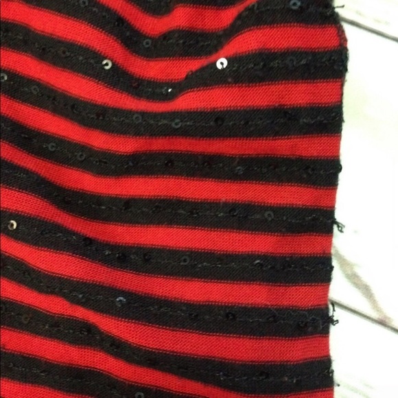 EXPRESS Red & Black Striped Sequin scoop Back Bodycon Dress - Picture 6 of 11